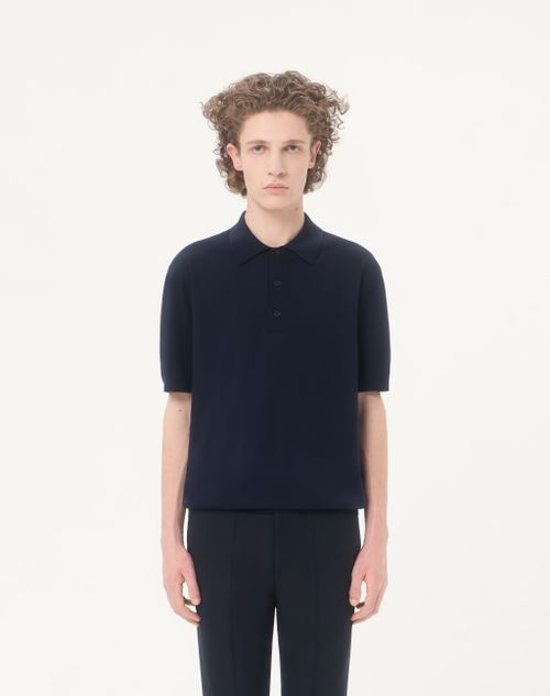 Valentino - Vロゴ エンブロイダリー ウール ポロシャツ - ネイビー - メンズ - ニット